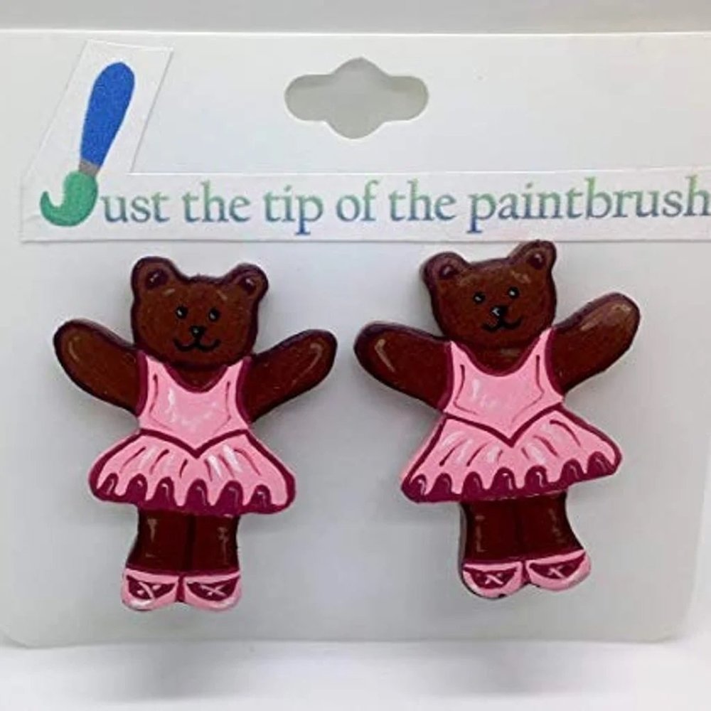 Wooden Ballerina Bear Hair Barrettes Clips handmade handcrafted